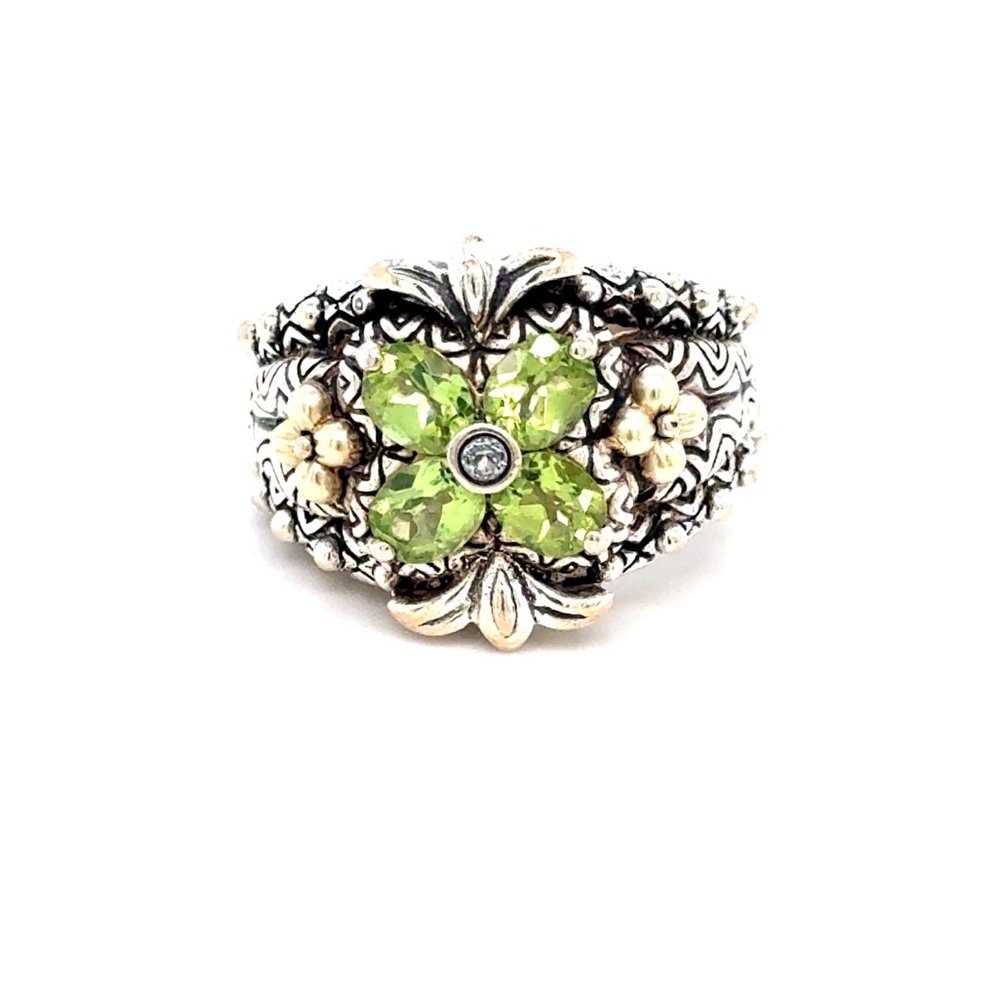 Barbara Bixby Two-Tone Floral Peridot‎ Cluster Ring